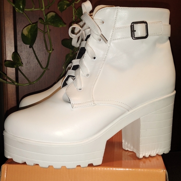 Platform Ankle Boots Lace up Block Heel - Picture 2 of 10